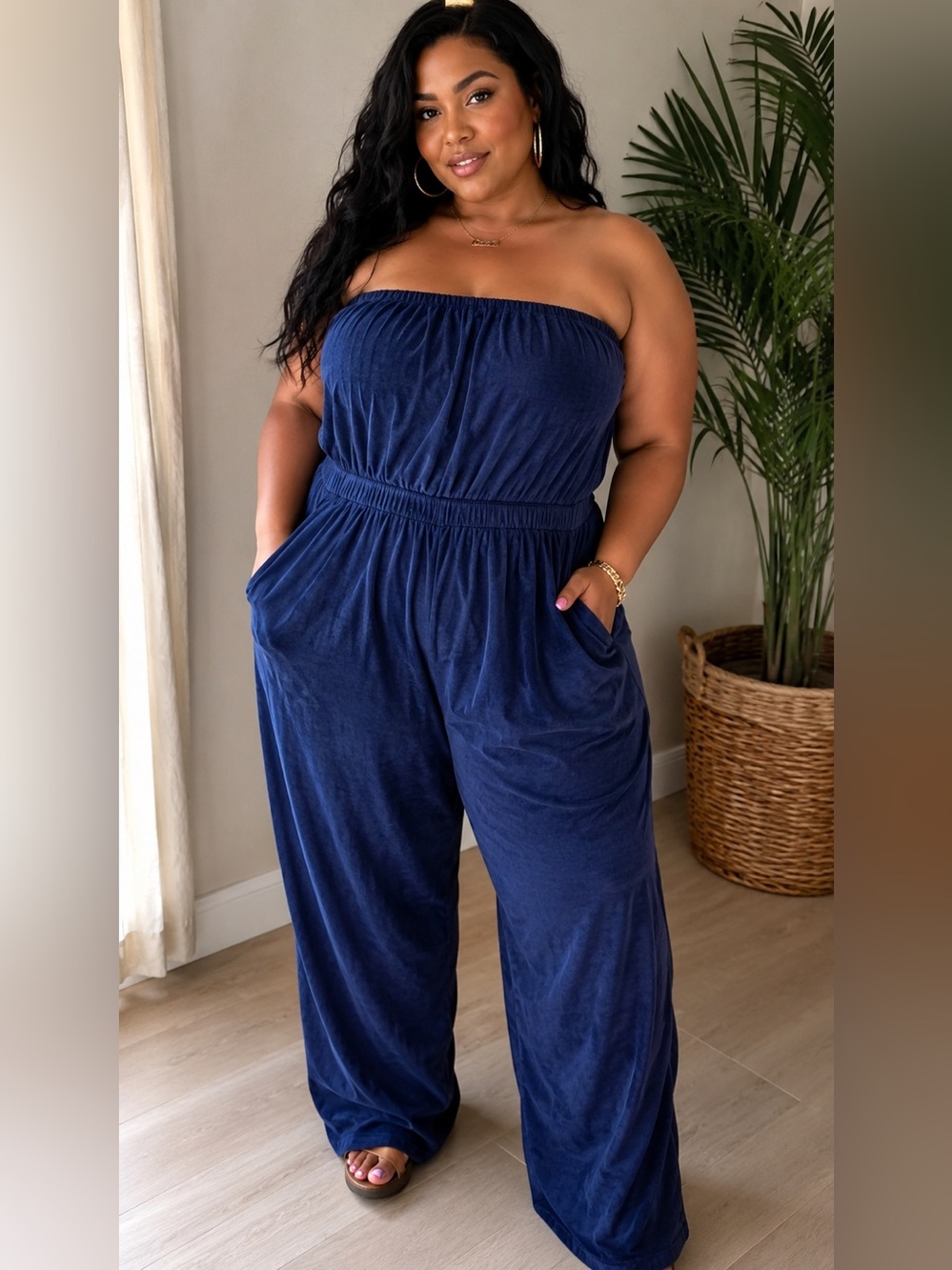 OFFLINE By Aerie Summer Lights Terry Strapless Jumpsuit Navy XXL NWOT